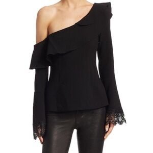 NICHOLAS one shoulder crepe black lace top